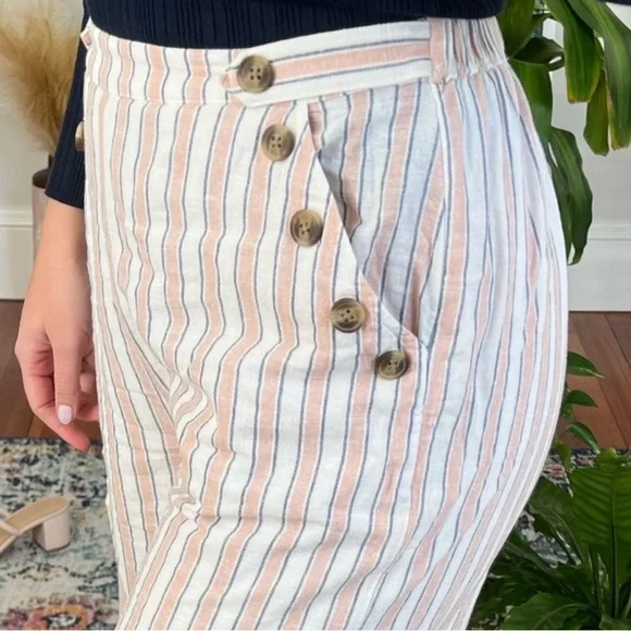 American Eagle Striped Wide Leg Linen/Cotton Blend Crop Pants NWT L - Picture 4 of 8